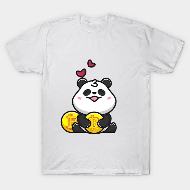 panda huging bitcoin T-Shirt by fflat hds